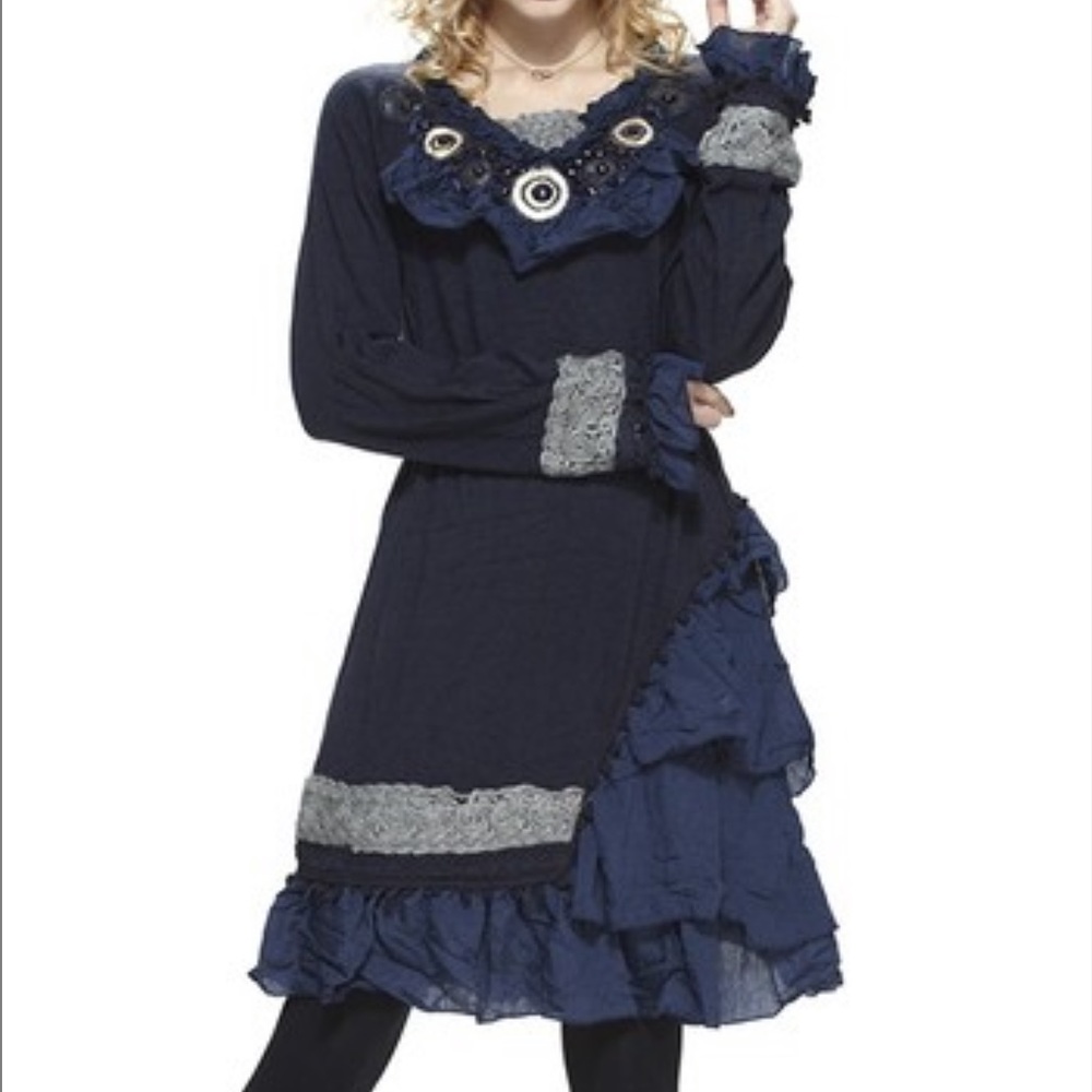 Asymmetrical ruffle peasant tunic dress